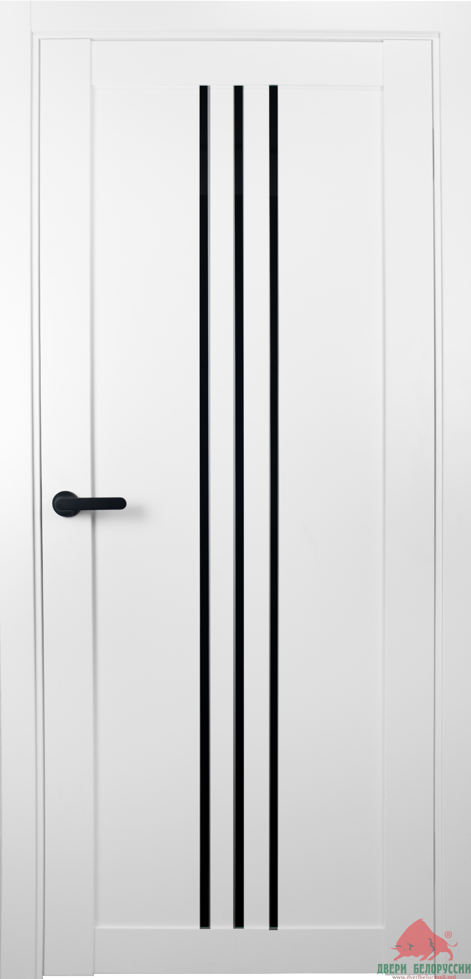 Дверное полотно STILTON 20-7 Белый мат кристалл, черное стекло