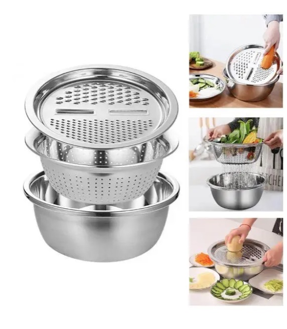 Набор посуды нерж 3 ед.(миска ф26см, дуршлаг ф-26см, терка ф-26см) FT-00423-201