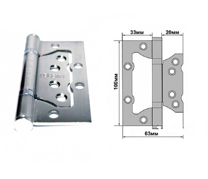 Петли LEGENDA FLUSH 100*63*2.0mm-SN (узкая) никель