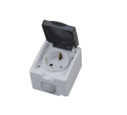 Розетка 1 гнездо с заземлением и крышкой Horoz ATOM 16 A 230В чёрный/Серый (упаковка 10шт.) IP54