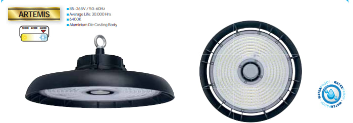 Светильник колокол SMD LED ARTEMIS-100W 6400K 15000Lm 85-265V IP65 265x148мм. черный/12