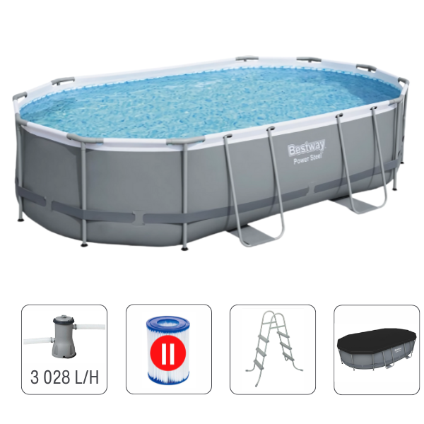 Bestway Бассейн Power Steel Oval 488x305x107cm, 10949Л, метал каркас