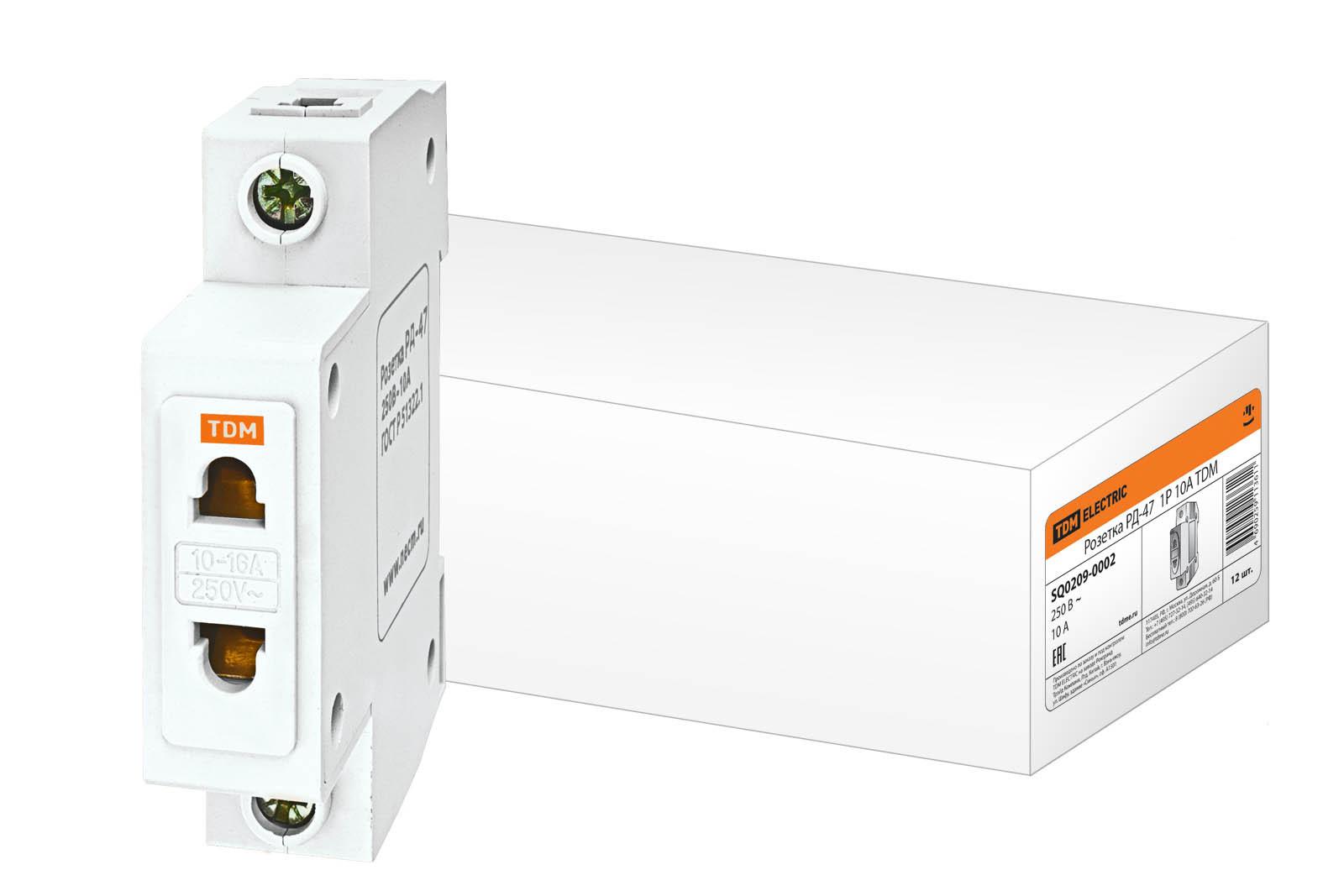 Розетка на DIN-рейку с заземляющим контактом РАр10-3-ОП Shuko ТМ TDM