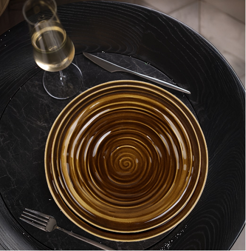 Тарелка плоская круглая с бортами 220мм, h26,5мм, фарфор, коричневая ORG22DU855A23