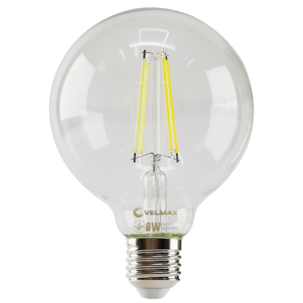 LED лампа VELMAX V-Filament-G95, 8W, E27, 4100K, 800Lm