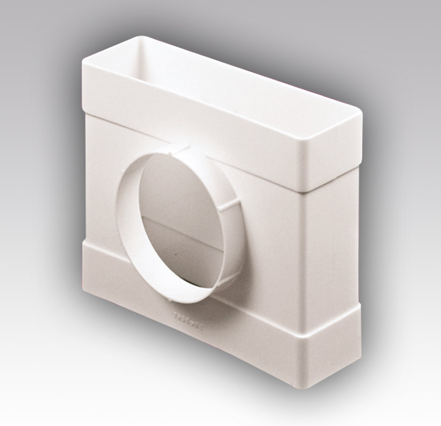 Соед-ль Т-обр. пластик, пл.воздуховодов 60х120 с вых на фланцевые воздухораспределители D100