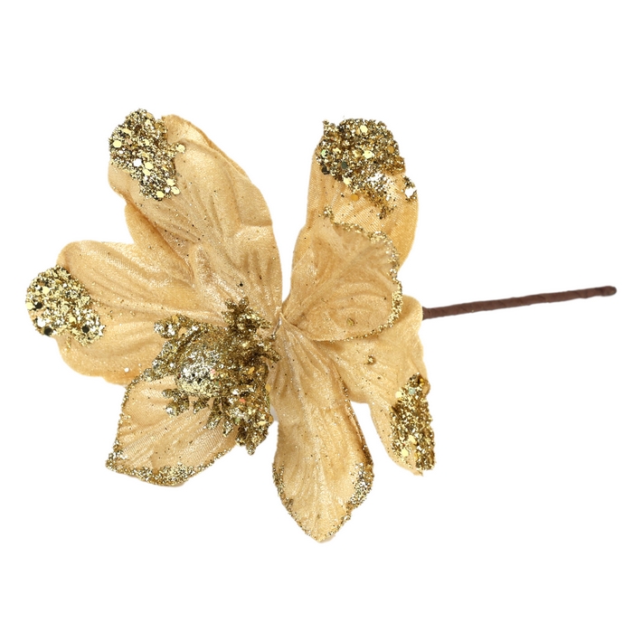 Цветок рождественский золото 16cм ( YX25193/G) ТМ Global Christmas