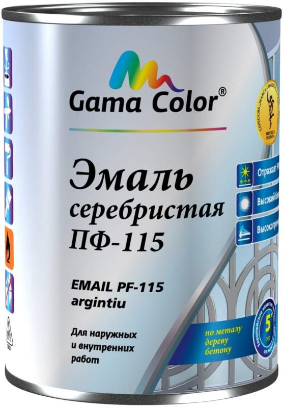 Эмаль ПФ-115 серебристая 0,7 кг ТМ Gamma Color уп.12шт