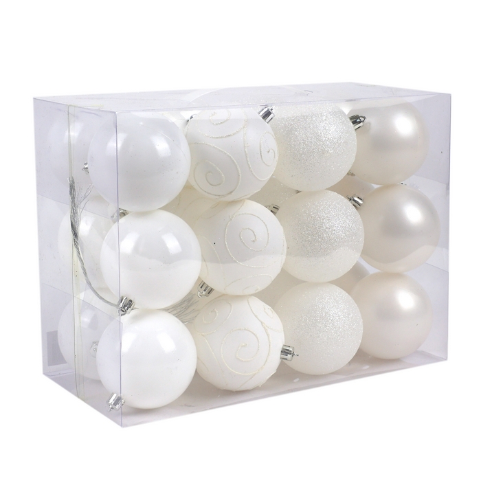 Шары новогодние Белый (набор) 24шт х 8см (SY21QJH-108) ТМ Global Christmas