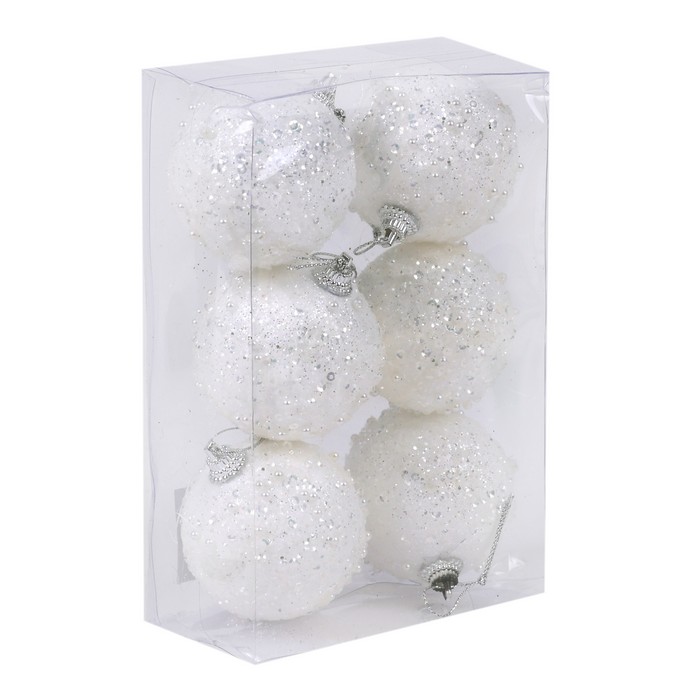 Шары новогодние Белый (набор) 6шт х 6см (SU25PMQ-WXW-051) ТМ Global Christmas