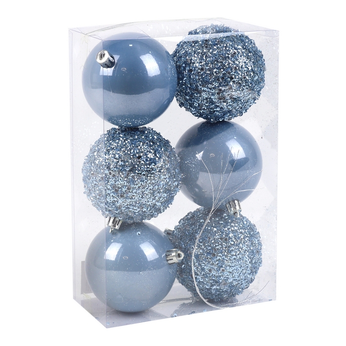 Шары новогодние Голубой (набор) 6шт х 8см (SY24QJHB-052) ТМ Global Christmas