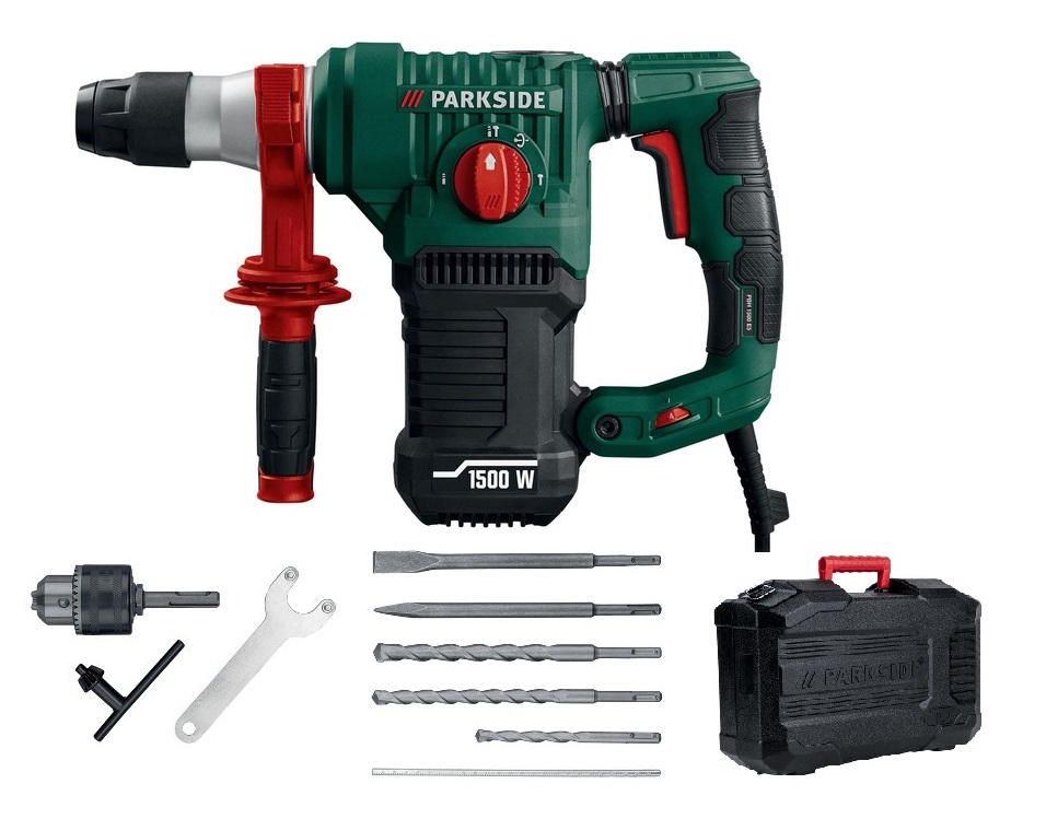 Перфоратор бочковой SDS+ 1500Вт/5 Дж/кейс/уп.- 2 шт. Parkside