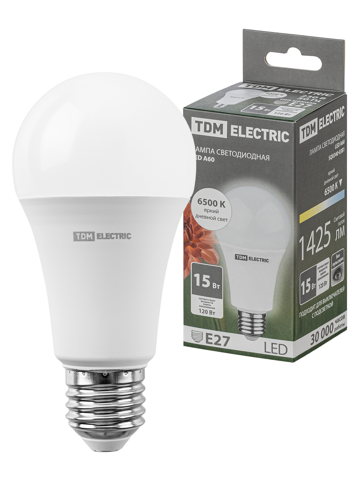 Лампа светодиодная А60 - 15 Вт-220 В -6500 К–E27 TDM
