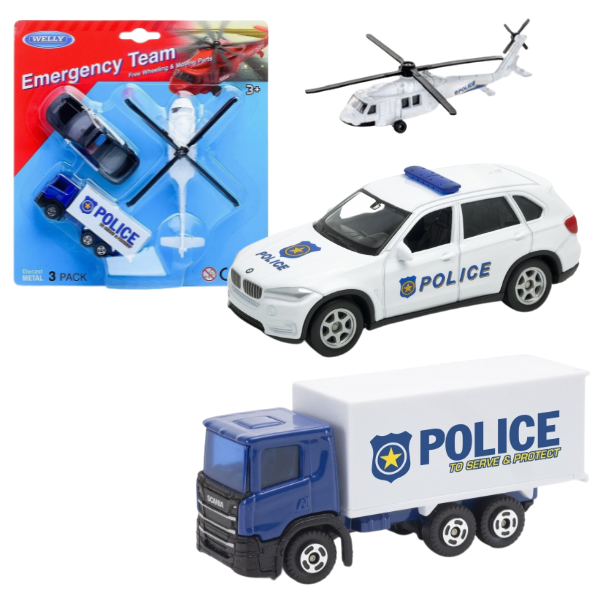 Машинки коллекционные металлические 1:64 POLICE Набор - 3шт, WELLY