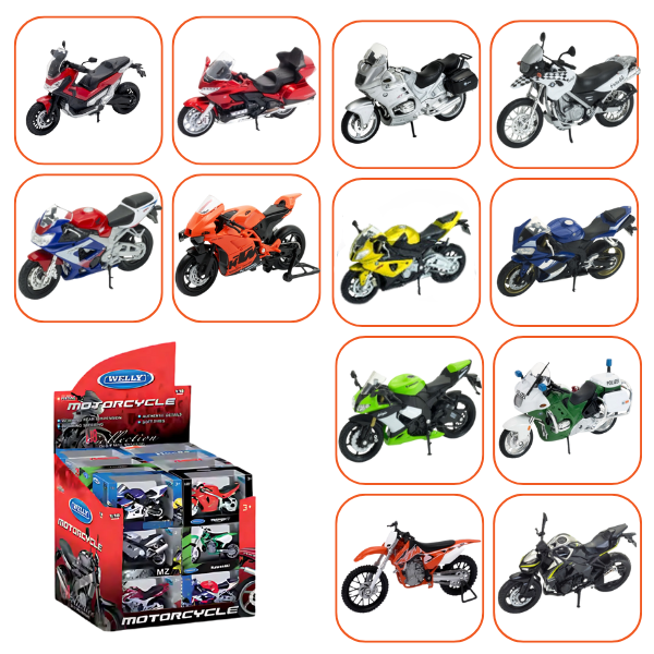 Мотоциклы Металлические Коллекционные 1:18 WELLY (12 моделей) (24B)