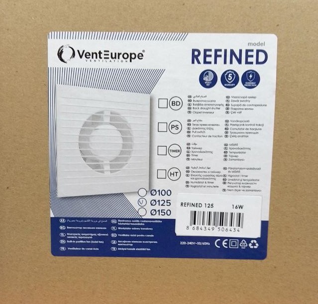 Вентилятор REFINED D125 сетка тяг.выкл. ТМ VENTEUROPE
