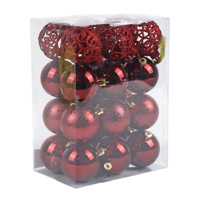 Шары новогодние Бордо (набор) 24шт х 6см (2023ZT-071) ТМ Global Christmas