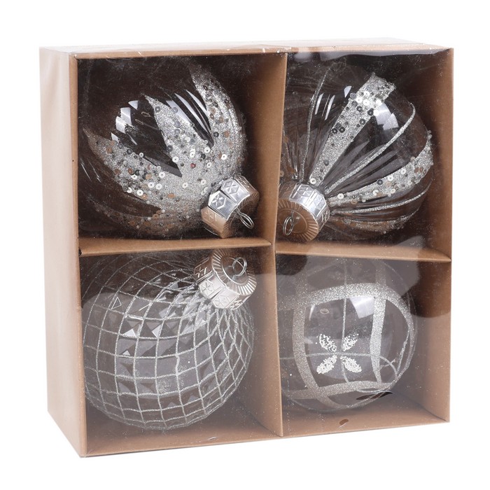 Шары новогодние Серебро (набор) 4шт х 12см (SY24BA3-02) ТМ Global Christmas