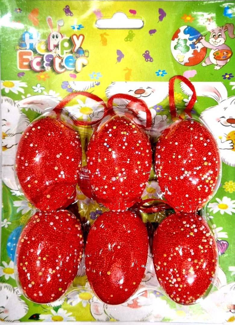 Пасхальные яйца (набор 6шт) Красный, 6X4см, GLOBAL EASTER