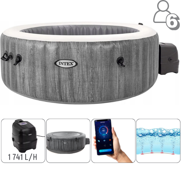 INTEX Надувной СПА джакузи “Greywood Deluxe” 216х71 см, 1098Л, 6-и местный