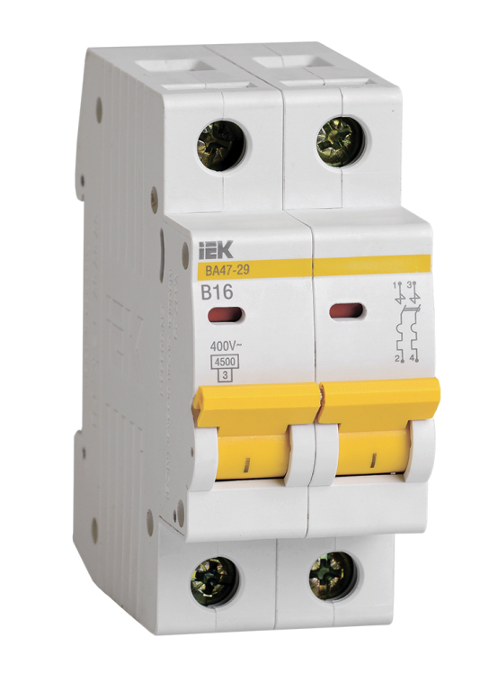 Выключатель автоматический ВА47-29 2Р 16А 4,5кА В IEK
