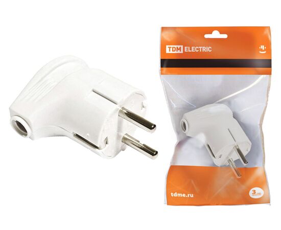 Вилка угловая с/з белая 16А 250В TDM