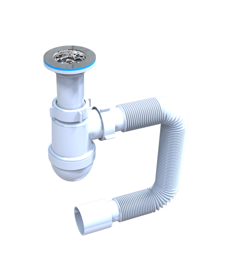 Сифон (Умывальник) 1 1/4*40 гибкая труба 40х40/50 литой выпуск (50шт/уп) PM 40 SF 10 02 ТМ PLM