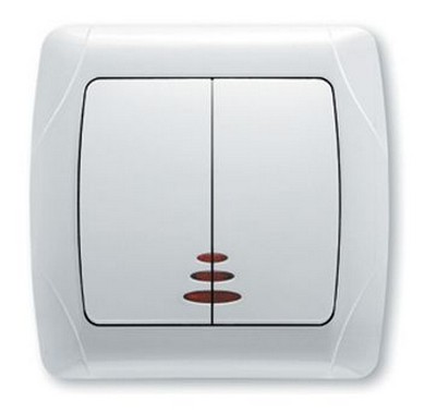 Выключатель 2-клавишный с подсветкой белый Carmen (уп.-12шт) TM VIKO