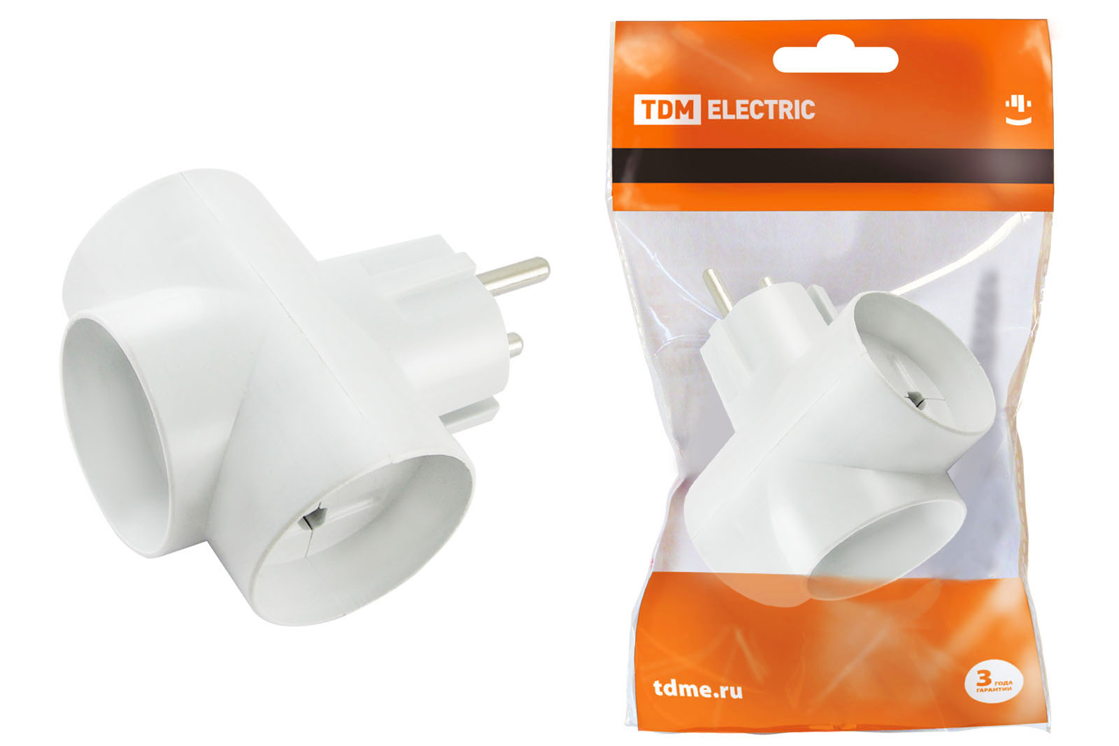 Тройник 3х2П 16А 250В (Белый) - ТМ TDM