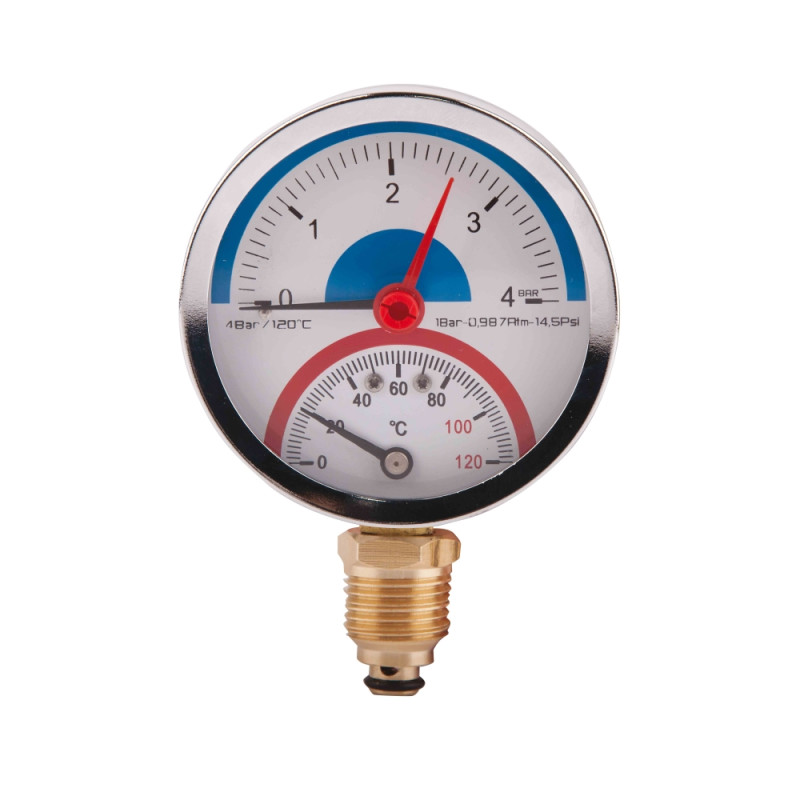 Термоманометр ниж. подкл.1/2 Ø80мм 120С 4 бар. SD