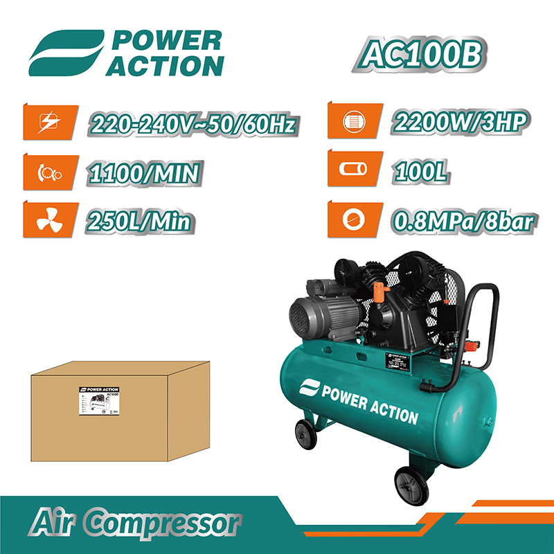 Воздушный компрессор 100л 2200Вт POWER ACTION AC-100P