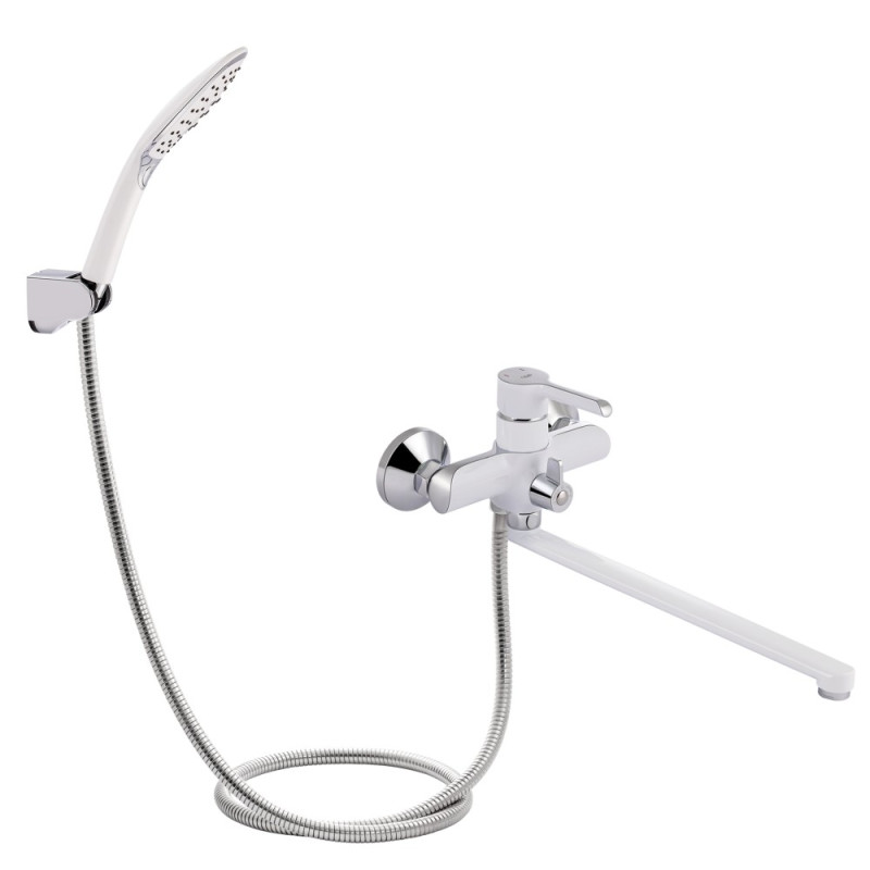 Смеситель одноручный, Латунь, для ванны длинный Grand (QTGRAWCR005) Chrome/White ТМ Qtap