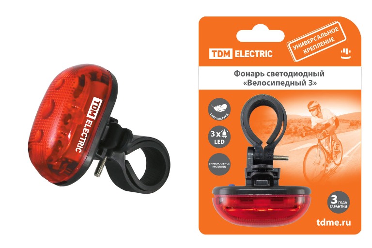Фонарь светодиодный Велосипедный 33 режима работы,3 LED 20лм/Вт 2*AAA, ТМ TDM