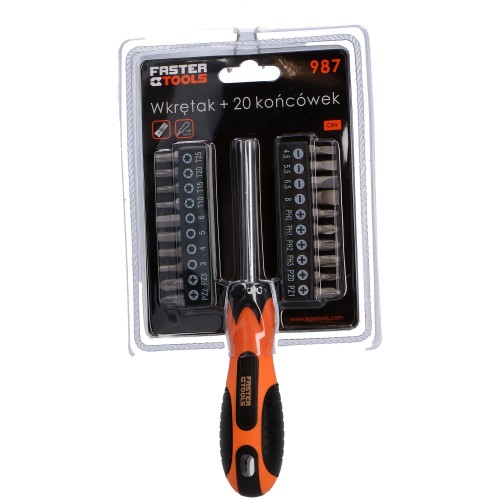 Отвертка + 20 насадок (уп.-12) FASTER TOOLS