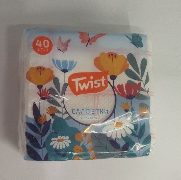 Салфетки бумажные 100% цел. 230*230мм, 17г/м2, 1 сл, 40шт /пач с рисунком