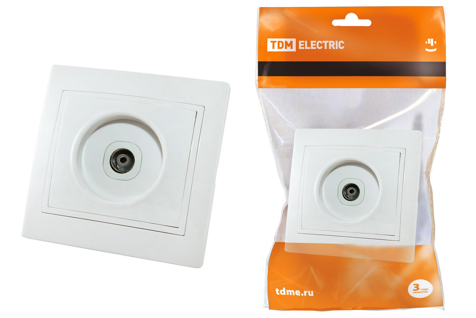 Розетка телевизионная простая (оконченная) (0-2400МГц, мама) белая Таймыр (уп.10шт) - TM TDM