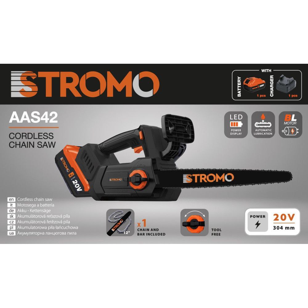 Пила цепная аккумуляторная AAS-42 (с АКБ-4 Ач и ЗУ) ТМ STROMO