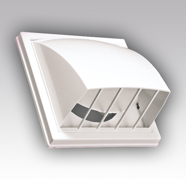 Стенной выход с обратным клапаном 150х150 с фланцем D100, бел.