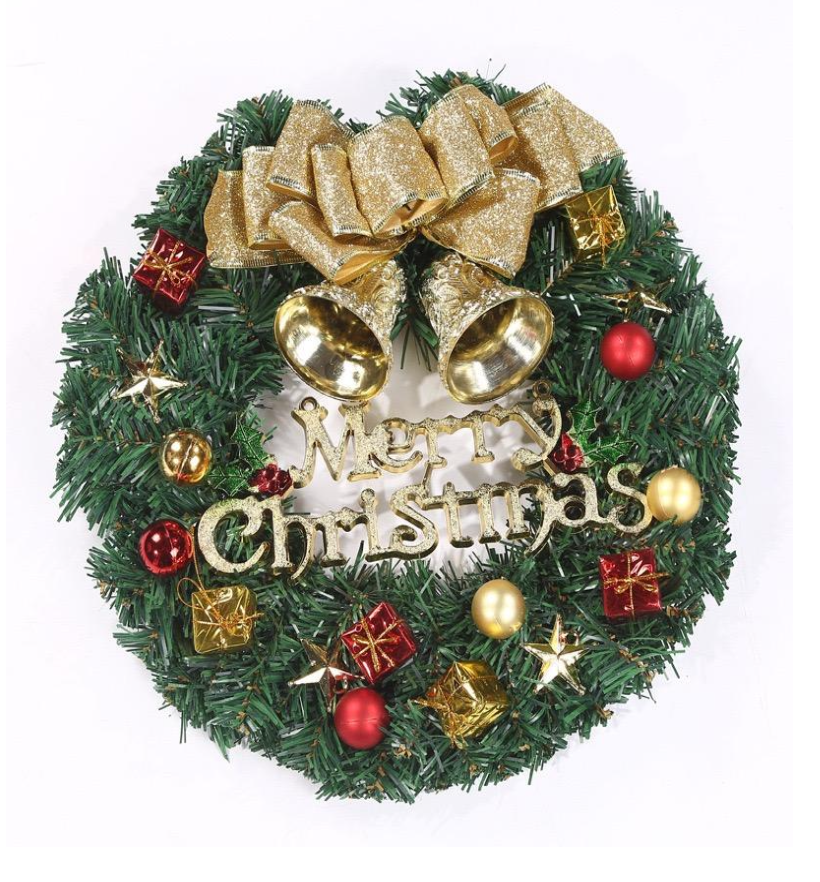 Венок новогодний Merry Christmas с маленькими шарами и бантами. 30d