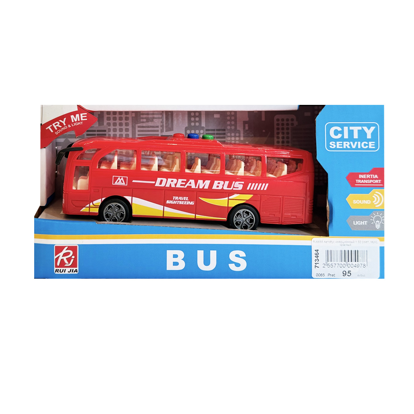 Автобус инерционный 1:32 свет/звук, красный