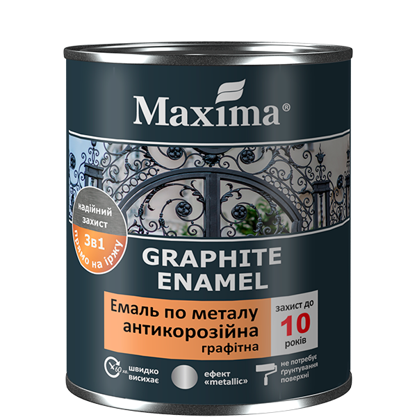 Эмаль антикорозийная по металлу 3в1 графитная (серая), 2,3 кг ТМ MAXIMA