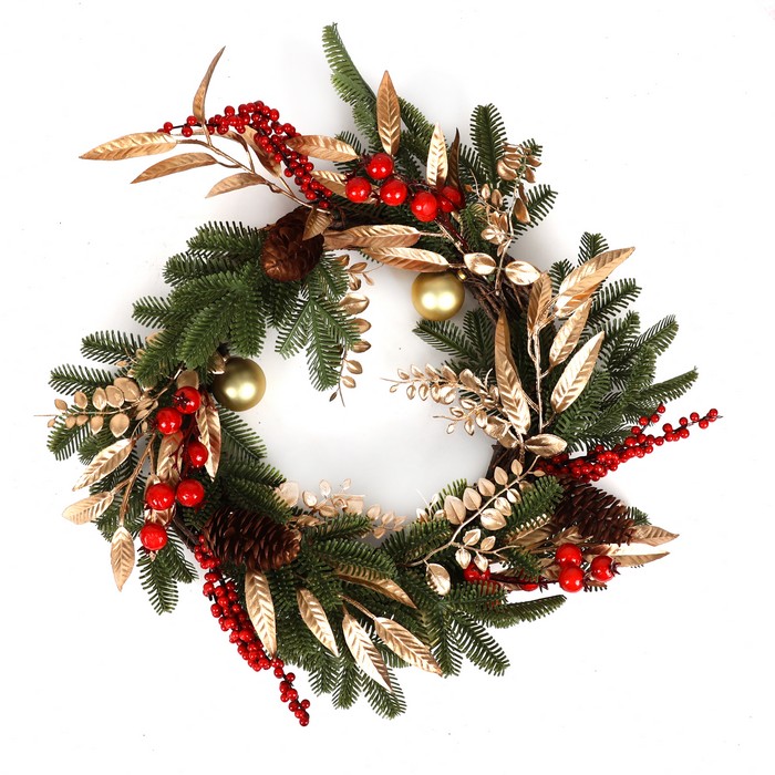 Венок новогодний декоративный зеленый/красный 40см (SY25HH-LJX-013) ТМ Global Christmas