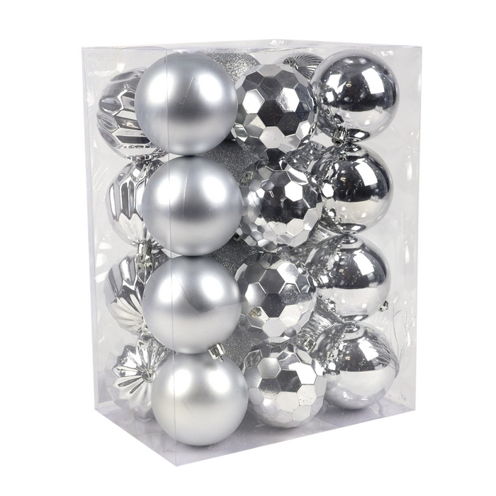 Шары новогодние Серебро (набор) 24шт х 8см (SY2025-XK-082) ТМ Global Christmas