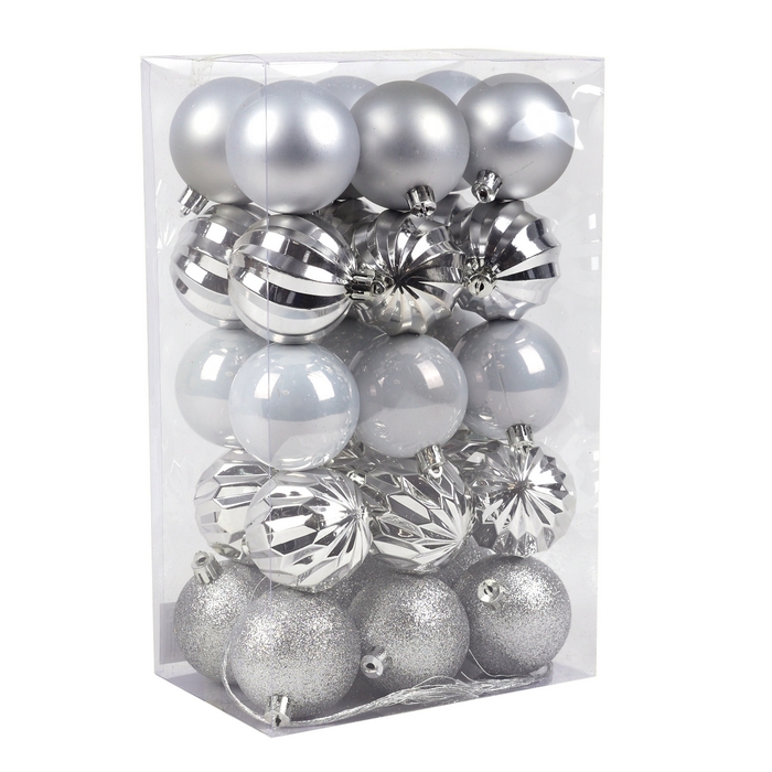 Шары новогодние Серебро (набор) 30шт х 6см (SY2025-XK-100-6см) ТМ Global Christmas