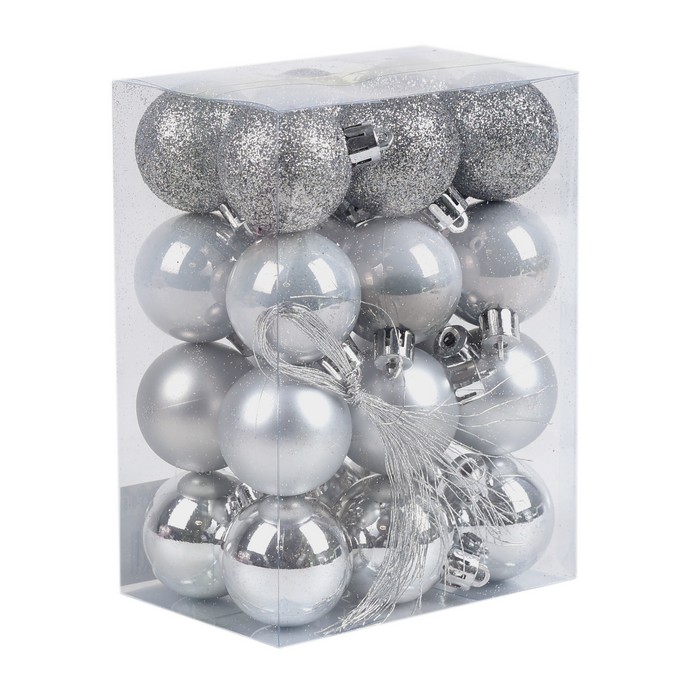 Шары новогодние Серебро (набор) 24шт х 4см (SY24YY-048) ТМ Global Christmas