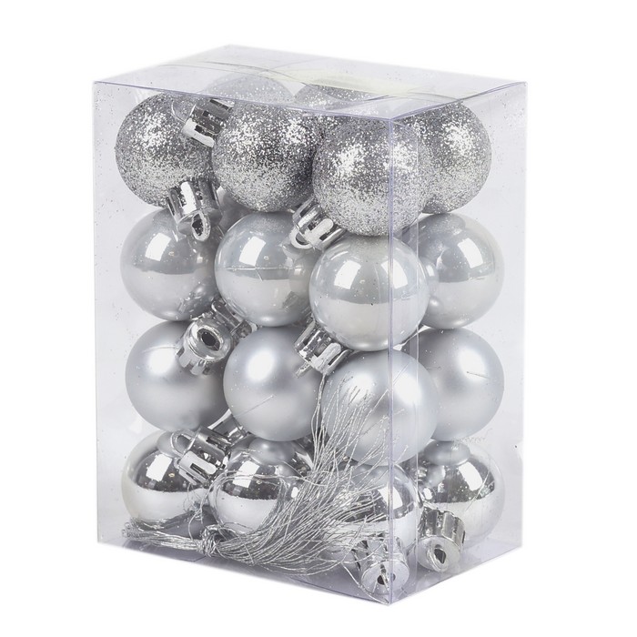 Шары новогодние Серебро (набор) 24шт х 3см (SY24YY-047) ТМ Global Christmas