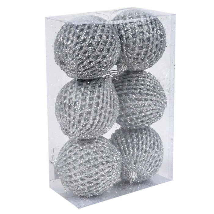 Шары новогодние Серебро (набор) 6шт х 8см (SY25YY-078) ТМ Global Christmas