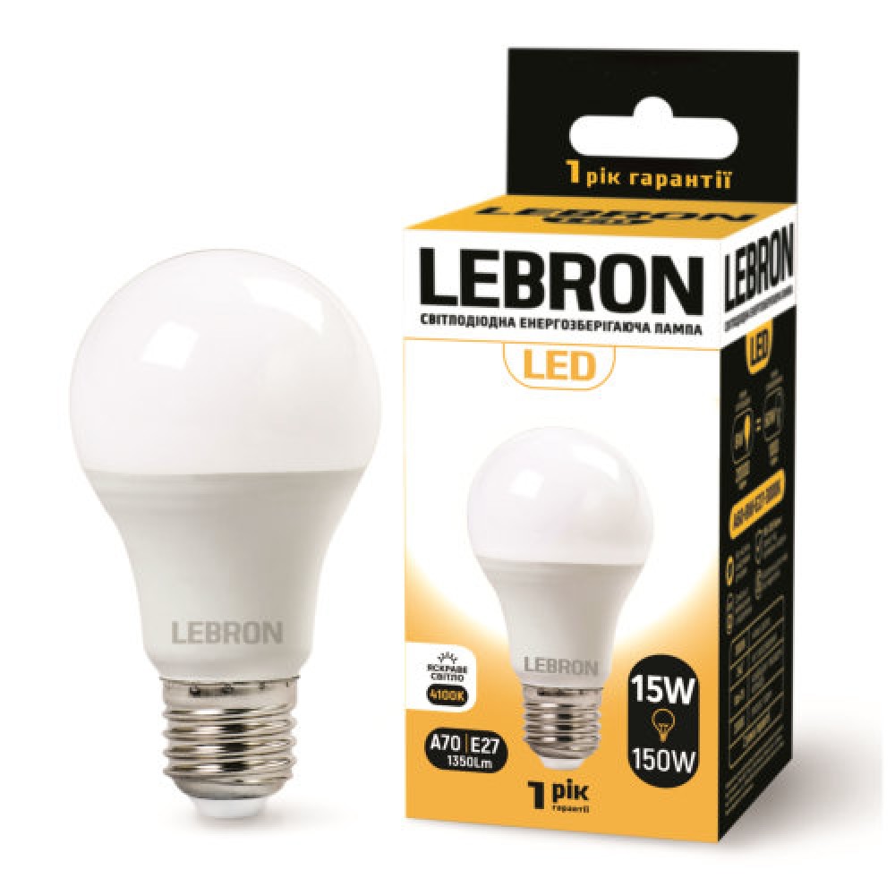 LED лампа LEBRON L-A70, 15W, Е27, 4100K,1350Lm
