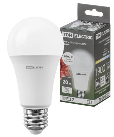 Лампа светодиодная А60 - 20 Вт-220 В -6500 К–E27 TDM