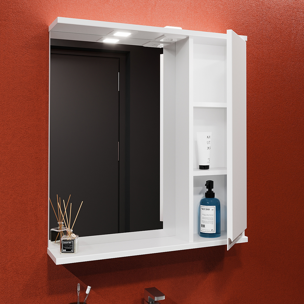 Шкаф-Зеркало для ванной Bayro Studio 600x750 правый белый мат